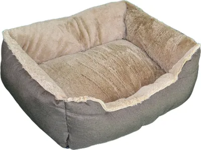 Image de Lit pour chien, coussin en lin, panier pour chien, bords surélevés, dessous antidérapant rectangulaire 70L x 55B x 21D cm brun