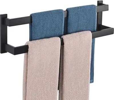 Image de Porte-serviettes double 58 cm en acier inoxydable noir
