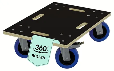 Produktbild von HAGO24 Transportroller 35 x 50 cm Mit Feststellbremse 800 kg Tragkraft Möbelroller Multiplex 18mm Rollbrett CNC-gefräst Gummirollen 360° drehbar Griffmulden Rutschfest Umzug Werkstatt Lager