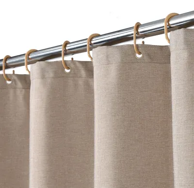 Produktbild von Hochwertiger Duschvorhang aus Leinen in Hotelqualität, 240 g/m² schweres Gewebe, mit Haken, waschbar und beschwertem Saum, taupe, 150 x 200 cm