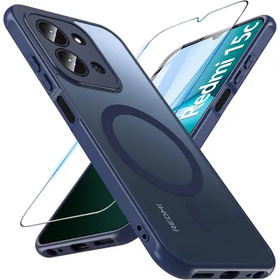 Productafbeelding van Beschermhoes met beschermglas voor de Redmi 15C, magnetisch, schokbestendig, mat, blauw