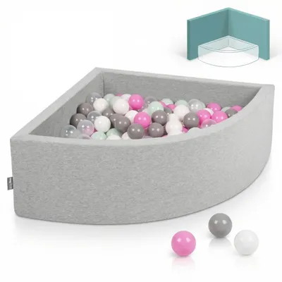 Image de KiddyMoon 90x30cm/300 balles ∅ 7cm Piscine sèche triangulaire avec balles  fabriqué en UE, Gris clair : Transparent/Gris/Blanc/Rose/Mentine