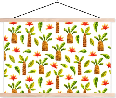 Produktbild von MuchoWow® Textilposter Dschungel - Blätter - Muster 60x40 cm mit holzfarbenen Rahmen - Bilder