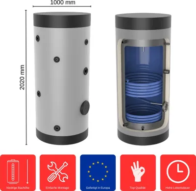 Produktbild von Brauchwasserspeicher 1000 L SP-1-1000 Standspeicher Warmwasserspeicher Boiler