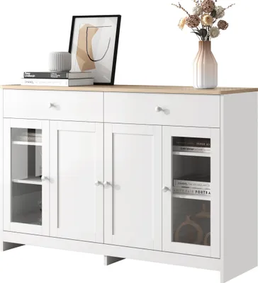 Produktbild von Fortuna Lai Wohnzimmer-Sideboard mit Glastür, Wohnzimmer-Sideboard mit 2 Schubladen und 4 Türen