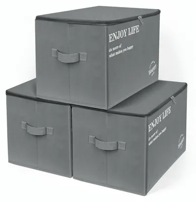 3er-Set Aufbewahrungsboxen mit Deckel, Stoff, 37x25x26 cm, grau