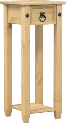 A close-up, studio shot of a wooden plant stand.