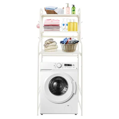 Produktbild von Waschküch Regal Stehendes Badregale Verstellbares Toilettenregal für Waschmaschine und Trockner Weiß