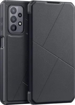 A black phone case is shown from the side and front.