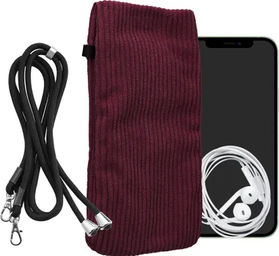 Produktbild von kwmobile Handytasche für Smartphones XXL - 7" Handy Tasche - Cord Handy Hülle Bordeaux Violett mit Kordel - Tasche mit Handykette 17,7 x 9 cm