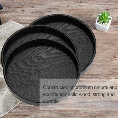 Obrázek produktu pro Servírovací tác z masivního dřeva, průměr 24 cm - s protiskluzovou úpravou - multifunkční - černý - odolný