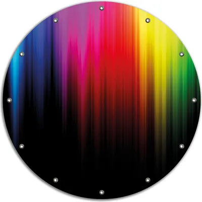 Produktbild von Wallario rundes Outdoor-Poster für Garten oder Balkon, Motiv Bunte Regenbogenstreifen auf Schwarz, 90 cm Durchmesser