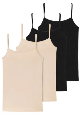 Produktbild von Schiesser Damen Spaghettitop 4-Pack 95/5 Organic Baumwolle - beige-schwarz - Größe 46