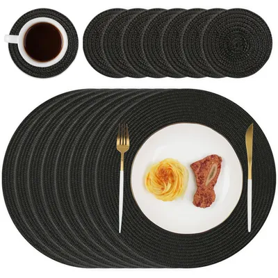 Obrázek produktu pro Sada 8 černých kulatých podtácků