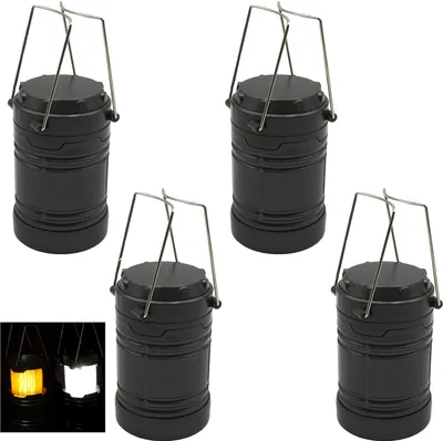 Immagine prodotto di Set da 4 lanterne da campeggio a LED, lampada da campeggio per esterni, alimentata a batteria, lanterna da campeggio portatile con 2 modalità di illuminazione: luce bianca intensa e luce a fiamma