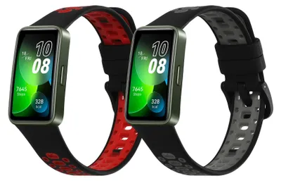 Produktbild von kwmobile 2x Uhrenarmband für Huawei Band 10 / 9 / 8 Armband - Fitnesstracker Band Set aus TPU Silikon - Ersatzarmband Smartwatch - Schwarz Rot Schwarz