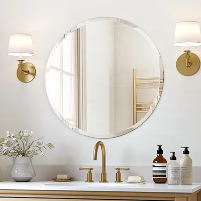 Zdjęcie produktu dla Lustro USHOWER, okrągłe, o średnicy 61 cm, bez ramki, z fazowanymi krawędziami, do montażu na ścianie