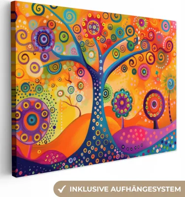 Produktbild von MuchoWow® - Leinwandbilder - Baum - Lebensbaum - Abstrakt - Farbenfroh, Wandbild, Wanddeko Bilder Wohnzimmer, 120x90 cm