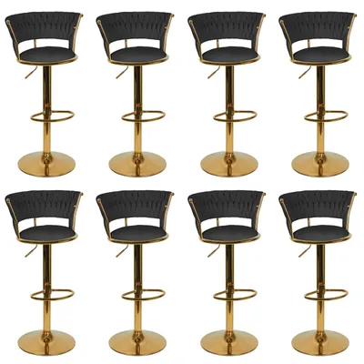 Produktbild von 8er Set Barhocker mit Lehne aus Samt 360° drehbar höhenverstellbar Barstuhl Barhocker Bistrohocker Schwarz