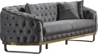 Produktbild von Villa Möbel Sofa Bellezza Grau 2-Sitzer Handmade, pflegeleichter Mikrofaser Samtstoff, inkl. Kissen