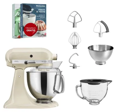 Produktbild von KitchenAid 4,8 L 5KSM175 Artisan Küchenmaschine Glasset mit Glasschüssel Creme