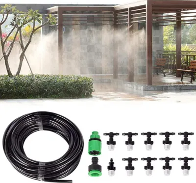 Produktbild von 10 m Sprühnebel für die Terrasse im Hausgarten, Mikro-Tropfbewässerung, Sprühnebel-Kühlsystem mit 10 Kunststoff-Sprinklerdüsen für Pflanzenblumen