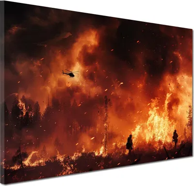 Produktbild von Feuerwehrmänner Flammeninferno Wandbild Leinwandbild Kunstdruck XL Wanddeko: 150x100x4cm