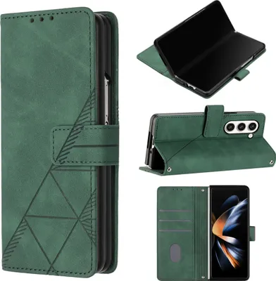 Produktbild von Hülle für Samsung Galaxy Z Fold 5 Prägung Flip Leder Kartenfächer Schutzhülle mit Ständer Grün