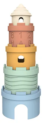 Produktbild von Stapelturm Baby Silikon Becher BPA-frei – Montessori Stapelspiel mit Beißring | Burg Spielzeug 3-6 Monate Bad