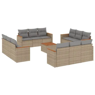 Produktbild von 13-tlg. Garten-Sofagarnitur mit Kissen Beige Poly Rattan