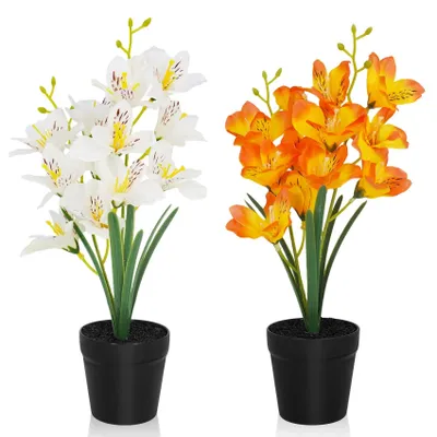 Immagine prodotto di Set di 2 piante artificiali in vaso con orchidee realistiche