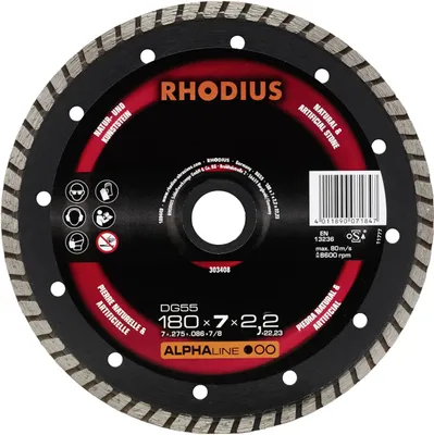 Immagine prodotto di Disco diamantato Rhodius DG55 pietra Ø 180 mm foro 22,23 mm
