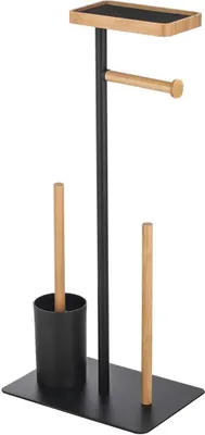 Produktbild von MSV "Teiki" Stand WC Garnitur WC Bürste Rollenhalter Toilettenbürste Klobürste Klopapierhalter aus Bambus mit Ablage 4in1 – Schwarz/Natur