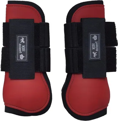 Productafbeelding van Paardenbeen Beschermers - Hoefschoenen Voorpoten - Paardenwelzijn - Voorgevormde Kunststof Schaal - 22 x 17 x 10 cm - Rood Zwart