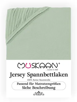 Produktbild von Müskaan Jersey Spannbettlaken 180x200 - 200x220 eukalyptus für Boxspringbett und Wasserbett Bettlaken 100% Baumwolle