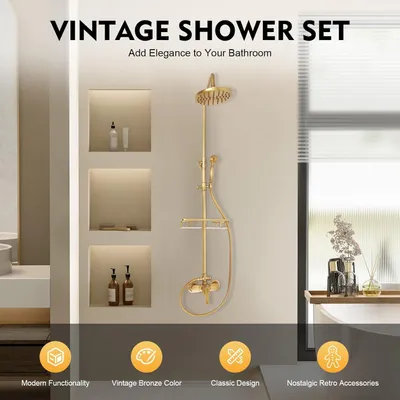 Obrázok produktu pre Sprchová hlavica – dažďová sprcha – ručná sprcha – sprchový ventil – systém sprchy – starožitná mosadz – dažďová sprcha s priemerom 20 cm