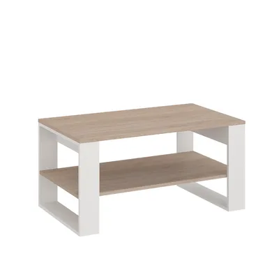 Produktbild von KOMTO Couchtisch mit Ablage, Wohnzimmertisch, Sonoma Eiche/Weiß, 92,6 × 53,8 × 45 cm