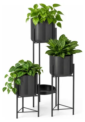 Produktbild von Pflanzenstander / Pflanzgefaserhohung - anthrazit - Metall - 60 cm - 3 Ebenen Blumentopfe