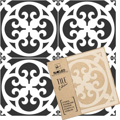 Produktbild von Tile Fliesen Schablone zum Malen 30x30 cm, Cheles Spanische Maurische Blume Marokkanisch, Kunststoff Wiederverwendbare Bodenschablone DIY