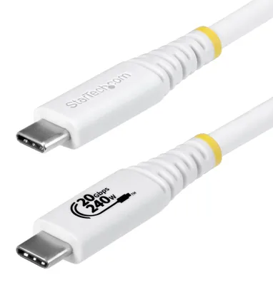 Produktbild von StarTech.com 2m USB4 Kabel, 20Gbps, USB-IF-es USB-C Ladekabel, 240W PD EPR, 4K 120Hz DP 2.1 Monitorkabel, TPE-Mantel, Weiß, 2 m, USB C, USB C, USB4 Gen 2x2, 20 Gbit/s, Weiß