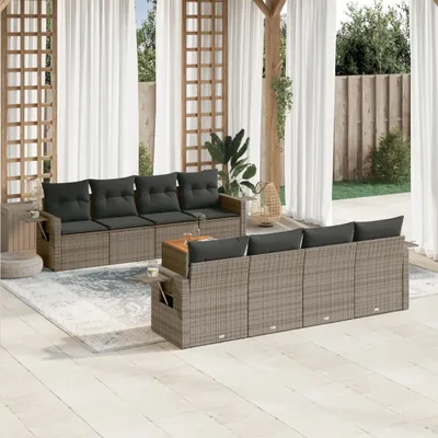Produktbild von 9-tlg. Garten-Sofagarnitur mit Kissen Grau Poly Rattan 3224485
