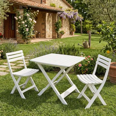 Produktbild von Outdoor-Lounge-Set Dantonuc, Gartenkomposition mit 2 Sesseln und 1 Tisch, Camping-Lounge, 100 % Italy, Weiß