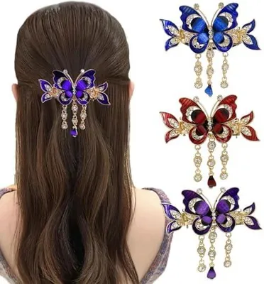 Produktbild von 3 Stück Schmetterling Quaste Strass Haarklammer Mittel Metall Haarspangen Damen für Frauen Mädchen Dünnes Haarschmuck