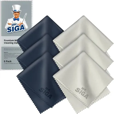 Immagine prodotto di Panni in microfibra di alta qualità per la pulizia di bicchieri e schermi Confezione da 6 pezzi 15 x 18 cm navy/grigio