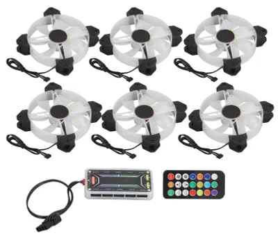 Zdjęcie produktu dla Zestaw 6 wentylatorów do obudowy komputera 120 mm – ultraciche, z regulacją kolorów RGB, zapewniające cichszą pracę i chłodzenie, wraz z pilotem