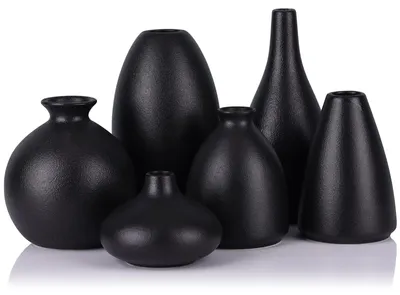 Keramikvasen-Set, 6er, schwarz, matt, Boho, Tischdeko