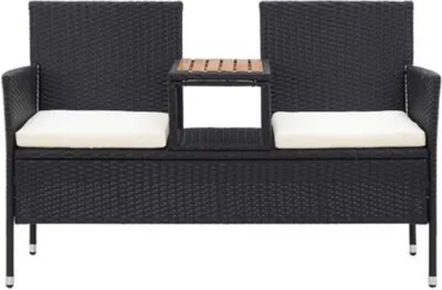 Produktbild von vidaXL 2-Sitzer-Gartenbank mit Teetisch 143 cm Poly Rattan Schwarz