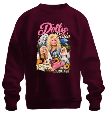 Productafbeelding van Dolly Parton, countrylegende, zangeres, 1946-2026, Nashville, sweatshirt, pullover, bordeauxrood, maat M
