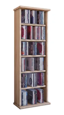 Immagine prodotto di Scaffale CD in legno | Scaffale CD con spazio per 150 CD o 65 DVD o 36-Video | Dimensioni: H. 92 x W. 31 x D. 18 cm | Elegante ripiano DVD in piedi | Ripiano blu ray per soggiorno | Scaffale CD | Vostan
