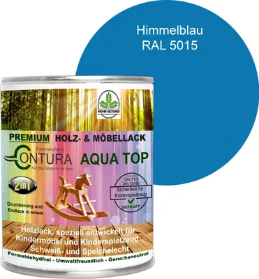 Produktbild von Contura 750ml. Möbellack Lack für Kinderspielzeug Buntlack DIN EN71/3 Buntlack Holzlack - RAL 5015 Himmelblau